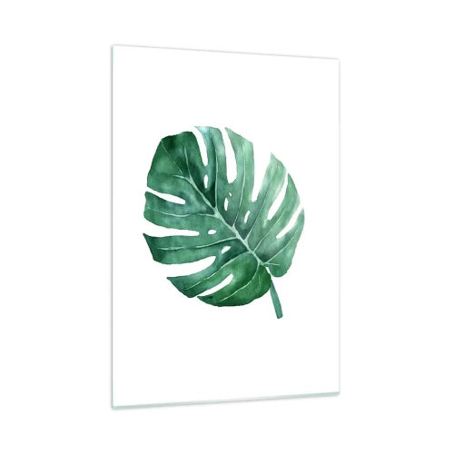 Cuadro sobre vidrio - Impresiones sobre Vidrio - Hoja de monstera verde sobre fondo blanco - 50x70cm - Concepto verde - Decoración de pared moderna para salón y dormitorio ARTTOR