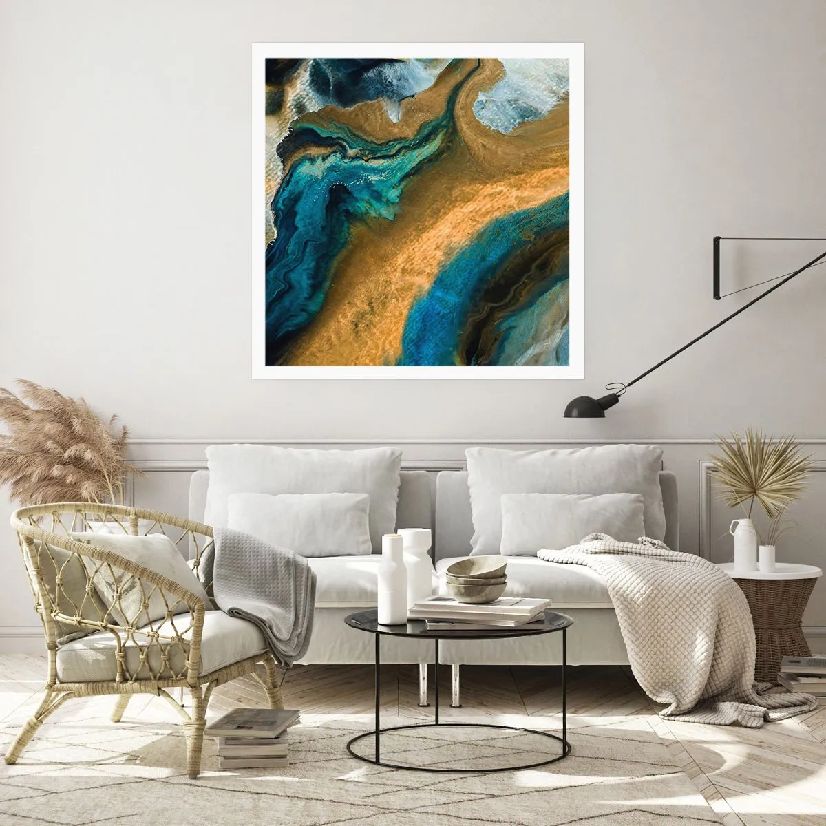 Póster - Azul - amarillo - influencia mutua - 40x40 cm