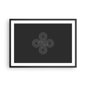 Póster en marco negro - Patrón celta en estilo minimalista sobre fondo negro. - 70x50cm - El espíritu celta - Decoración de pared moderna para salón y dormitorio ARTTOR