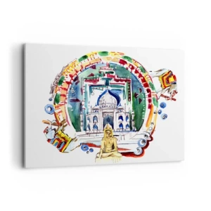 Cuadro sobre lienzo - Impresión de Imagen - Una colorida ilustración de la arquitectura india. - 100x70cm - Hindú - Decoración de pared moderna para salón y dormitorio ARTTOR