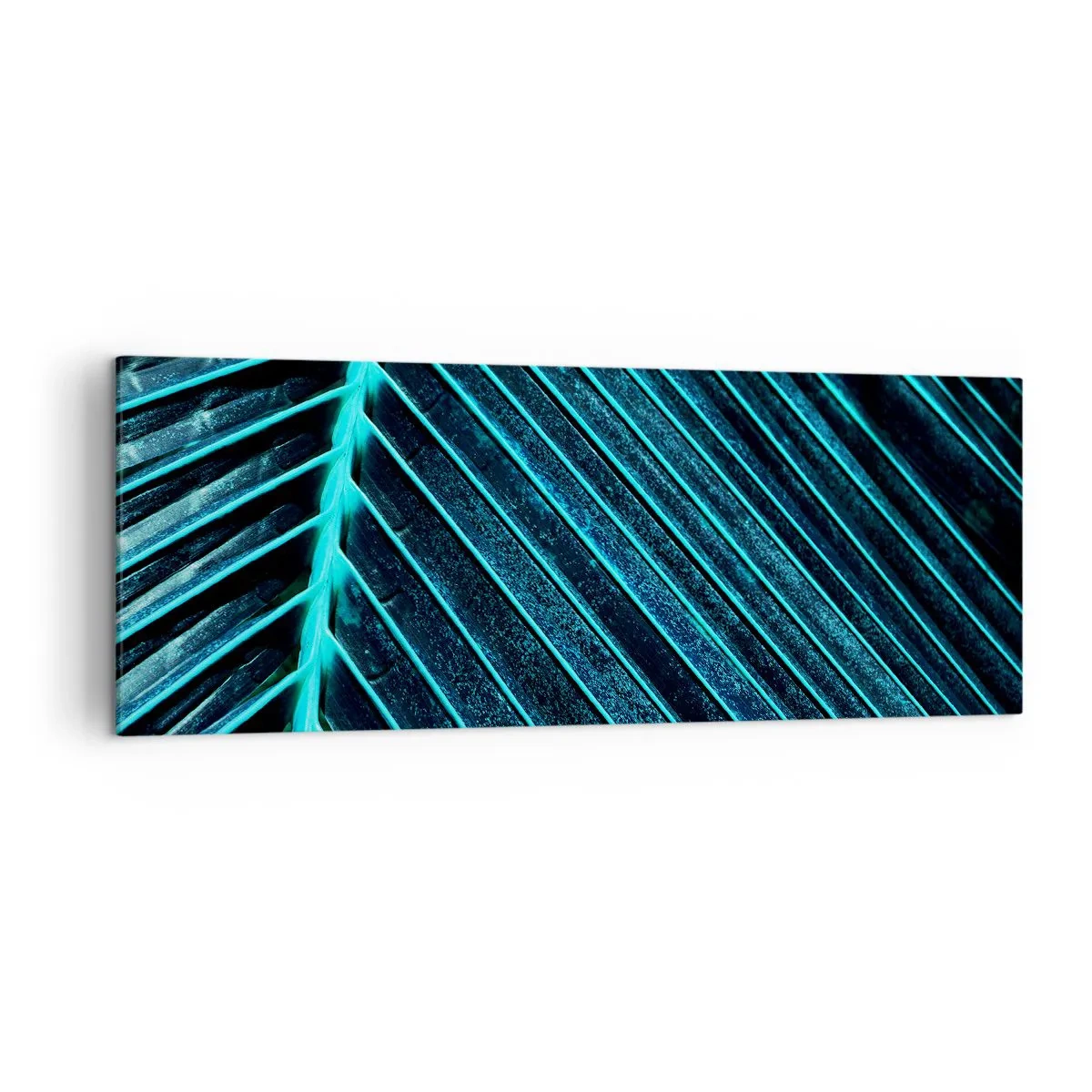 Cuadro sobre lienzo - Impresión de Imagen - Fotografía macro de una hoja en tonos turquesa y azul marino. - 140x50cm - La textura del verde - Decoración de pared moderna para salón y dormitorio ARTTOR