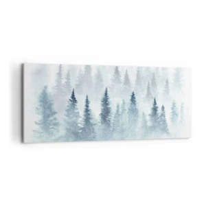 Cuadro sobre lienzo - Impresión de Imagen - Bosques de coníferas bañados por una delicada niebla. - 120x50cm - Envuelto en la niebla - Decoración de pared moderna para salón y dormitorio ARTTOR