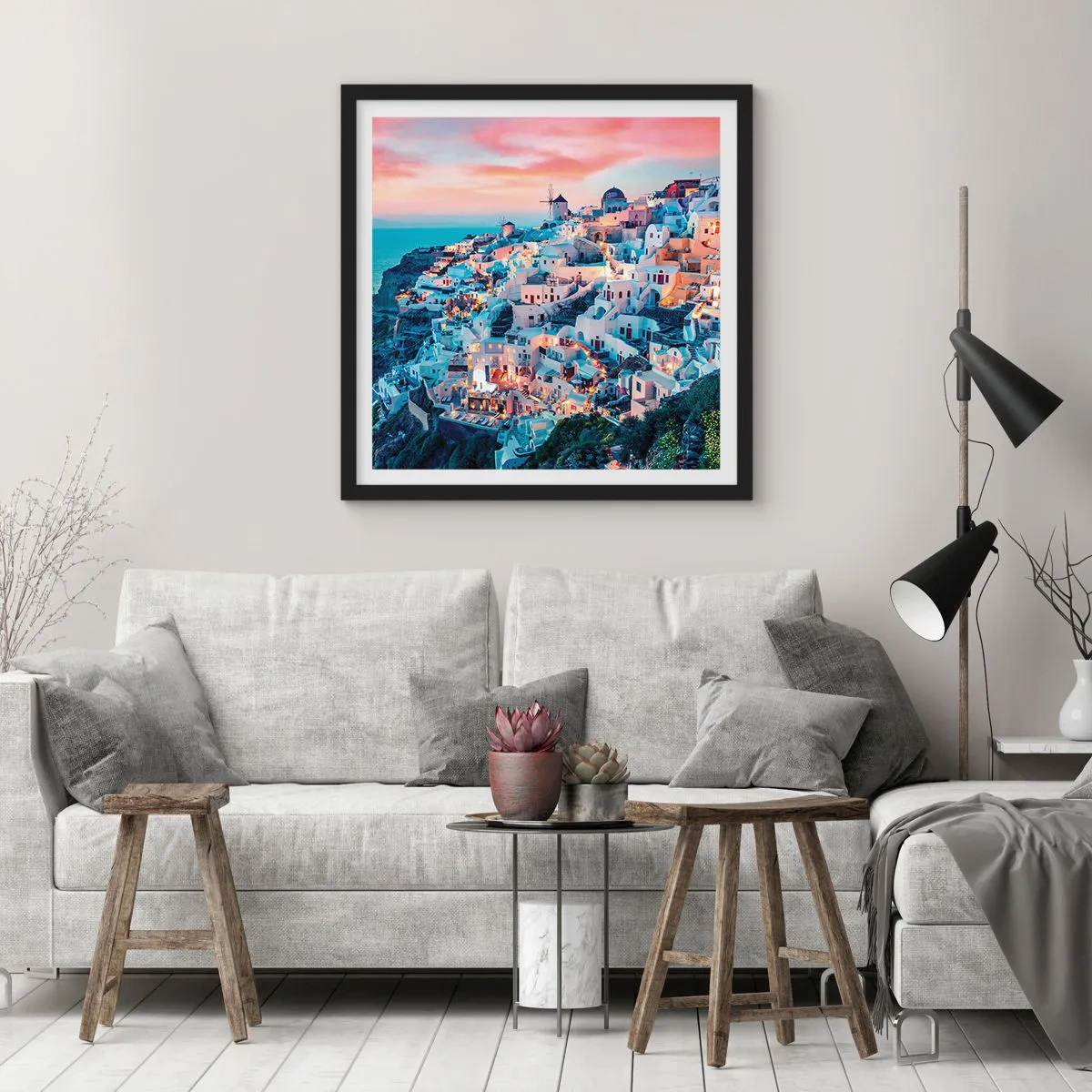 Póster en marco negro - Vacaciones en Grecia - 40x40 cm