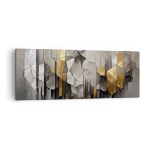 Cuadro sobre lienzo - Impresión de Imagen - Abstracción geométrica en tonos dorados y grises. - 140x50cm - Composición hecha de hielo y luz - Decoración de pared moderna para salón y dormitorio ARTTOR