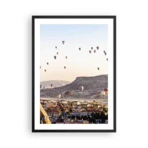Póster en marco negro - Globos flotando sobre Capadocia al amanecer - 50x70cm - Surcando los cielos - Decoración de pared moderna para salón y dormitorio ARTTOR