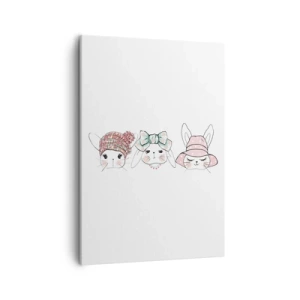 Cuadro sobre lienzo - Impresión de Imagen - Adorables conejitos con tocados en tonos pastel - 50x70cm - Reflexión, tristeza, alegría - Decoración de pared moderna para salón y dormitorio ARTTOR