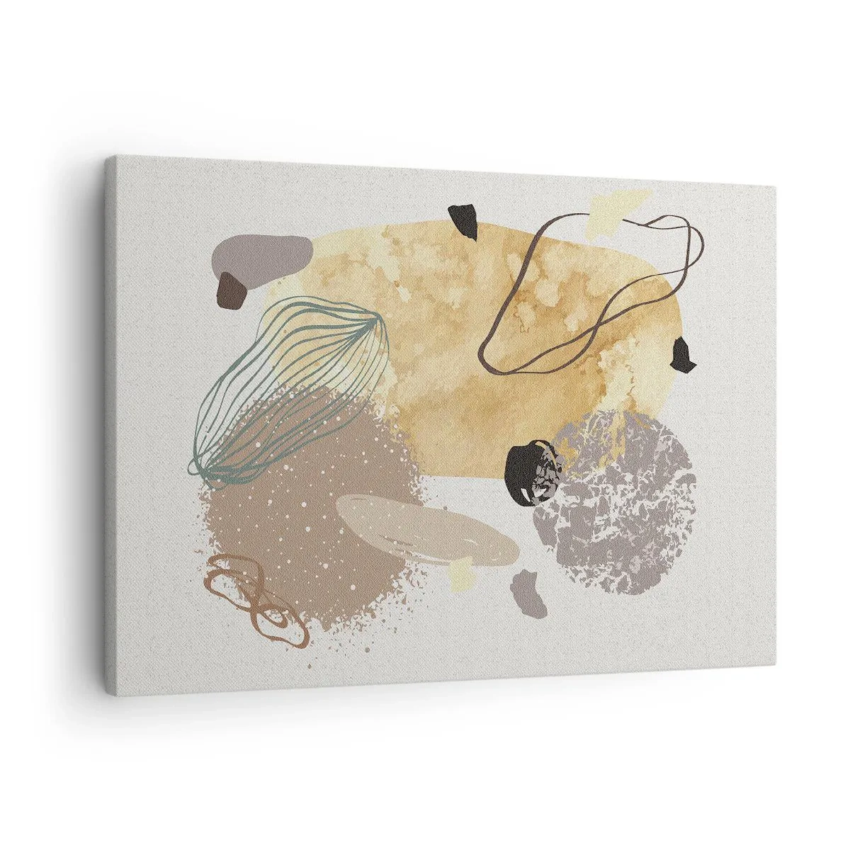 Cuadro sobre lienzo - Impresión de Imagen - Una composición de formas abstractas en beige y amarillo. - 70x50cm - Plumología aplicada - Decoración de pared moderna para salón y dormitorio ARTTOR
