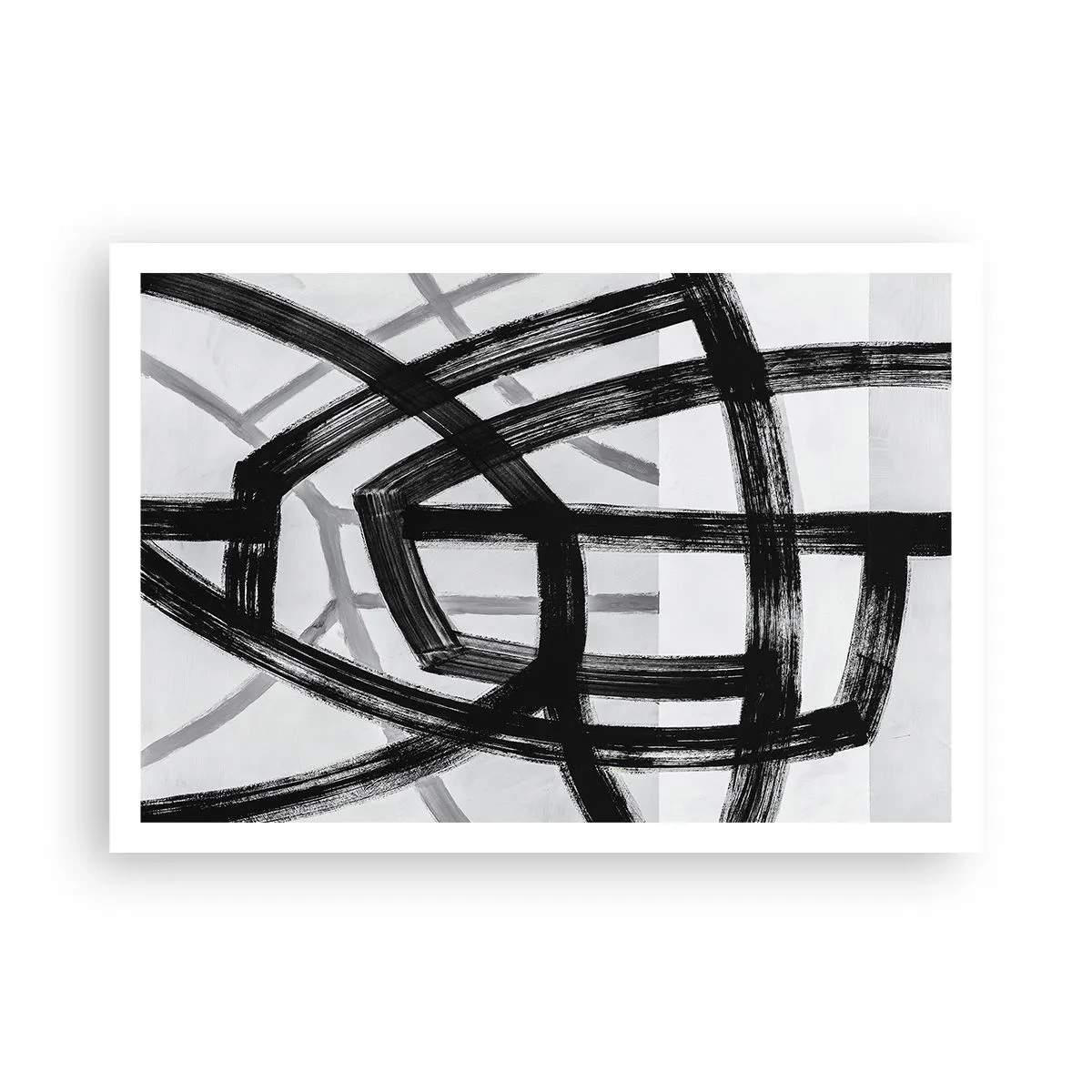 Póster - Líneas abstractas en blanco y negro que se cruzan sobre un fondo claro - 100x70cm - Construir profundidad - Decoración de pared moderna para salón y dormitorio ARTTOR