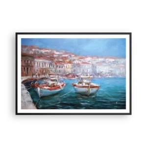 Póster en marco negro - Barcos en una pintoresca bahía italiana - 100x70cm - Bahía italiana - Decoración de pared moderna para salón y dormitorio ARTTOR