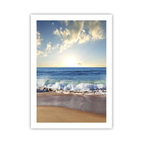 Póster - Una playa con olas y un horizonte soleado. - 50x70cm - Movimiento y quietud al mismo tiempo - Decoración de pared moderna para salón y dormitorio ARTTOR