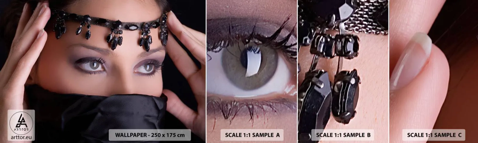 Muestra De Fotomural Standard Eco - Tentador misterio oriental - Mujer, Ojos, Cultura - 100x30 cm