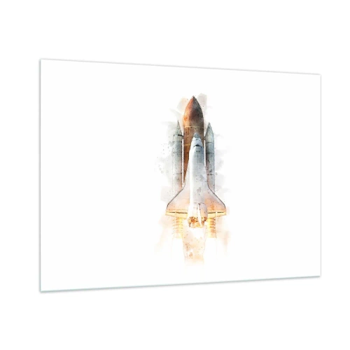 Cuadro sobre vidrio - Impresiones sobre Vidrio - Un transbordador espacial despegando en estilo acuarela sobre un fondo blanco. - 100x70cm - El comienzo de la exploración - Decoración de pared moderna para salón y dormitorio ARTTOR