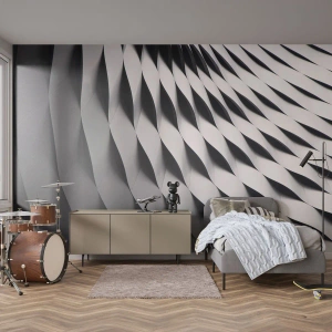 Fotomural Standard Eco - Estructura moderna con diseño ondulado en blanco y negro. - 100x70cm - En la superficie de las ondas - Decoración de pared moderna para salón y dormitorio ARTTOR