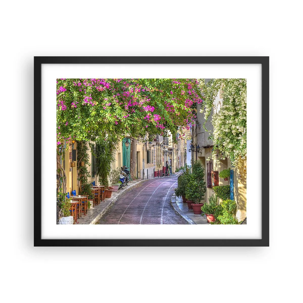 Póster en marco negro - Un callejón floreciente - 50x40 cm
