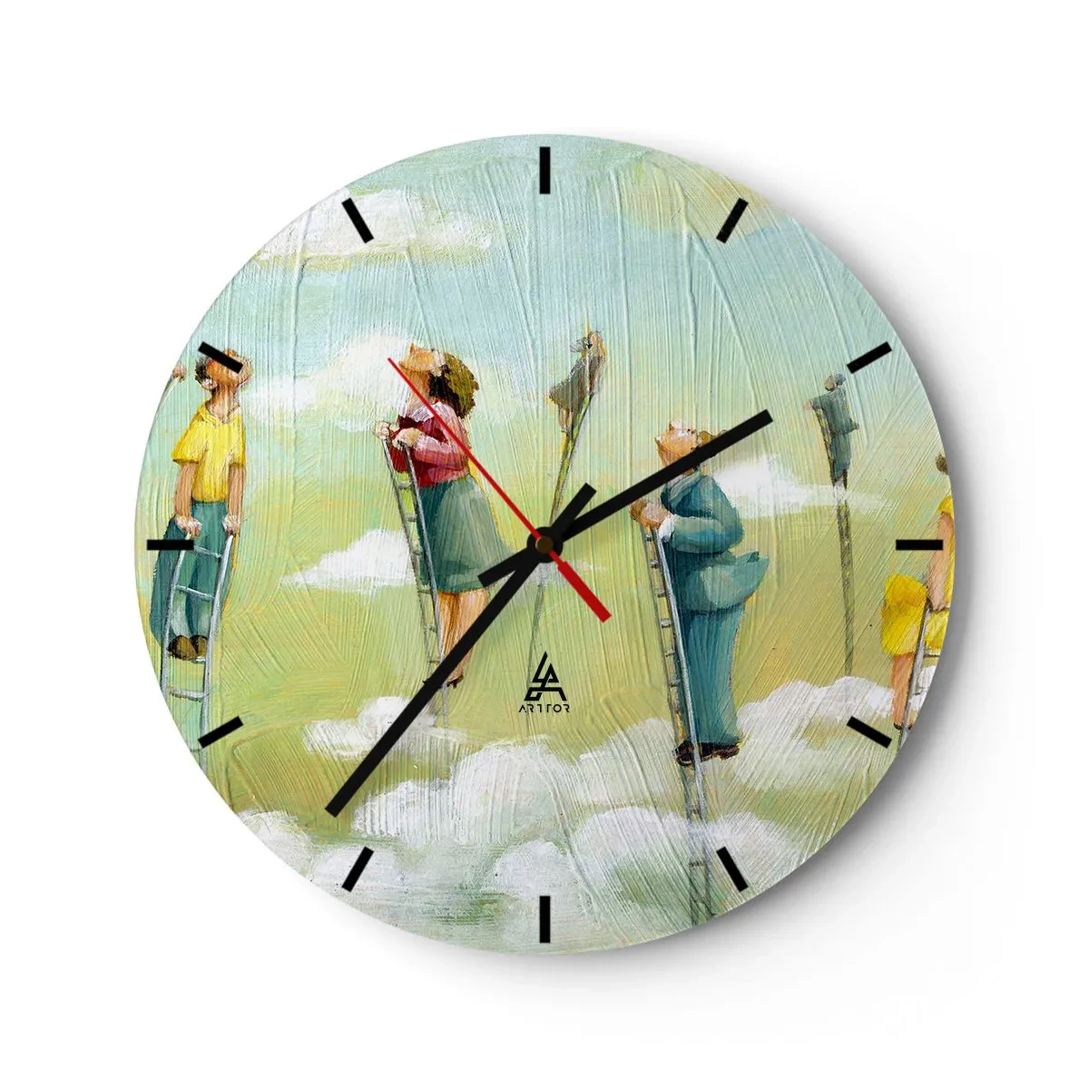 Reloj de pared - Reloj de vidrio - Personas subiendo escaleras en las nubes contra un fondo colorido - 30x30cm - Sigue tu sueño - Decoración de pared moderna para salón, cocina y dormitorio ARTTOR