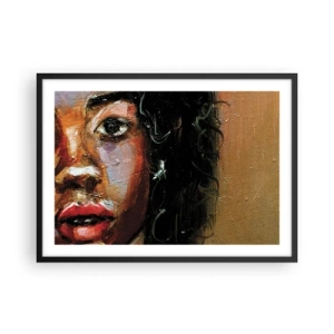 Póster en marco negro - Un retrato expresivo de una mujer en colores intensos. - 70x50cm - La mitad de mi ser - Decoración de pared moderna para salón y dormitorio ARTTOR