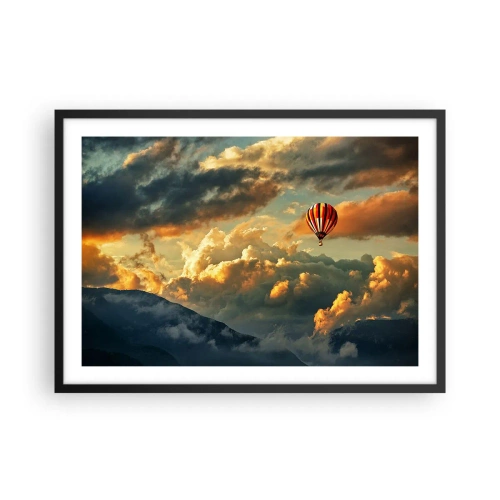 Póster en marco negro - Un globo contra un fondo de nubes dramáticas. - 70x50cm - Vuelo porque quiero - Decoración de pared moderna para salón y dormitorio ARTTOR