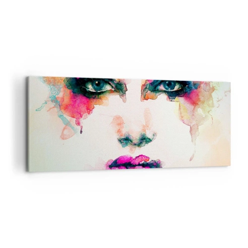 Cuadro sobre lienzo - Impresión de Imagen - Retrato abstracto de una mujer en colores intensos. - 120x50cm - Retrato en arco iris - Decoración de pared moderna para salón y dormitorio ARTTOR