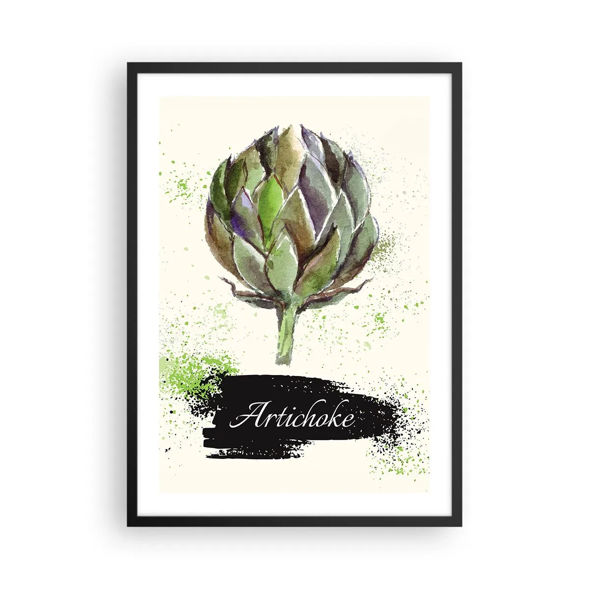 Póster en marco negro - Ilustración de acuarela de una alcachofa sobre un fondo claro - 50x70cm - El sabor del otoño - Decoración de pared moderna para salón y dormitorio ARTTOR