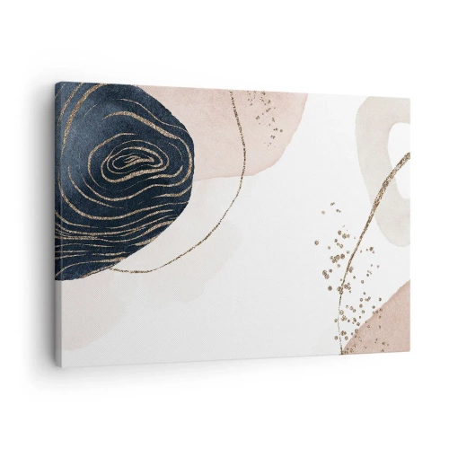 Cuadro sobre lienzo - Impresión de Imagen - Formas abstractas en tonos beige y azul marino con detalles dorados. - 70x50cm - Todo fluye - Decoración de pared moderna para salón y dormitorio ARTTOR