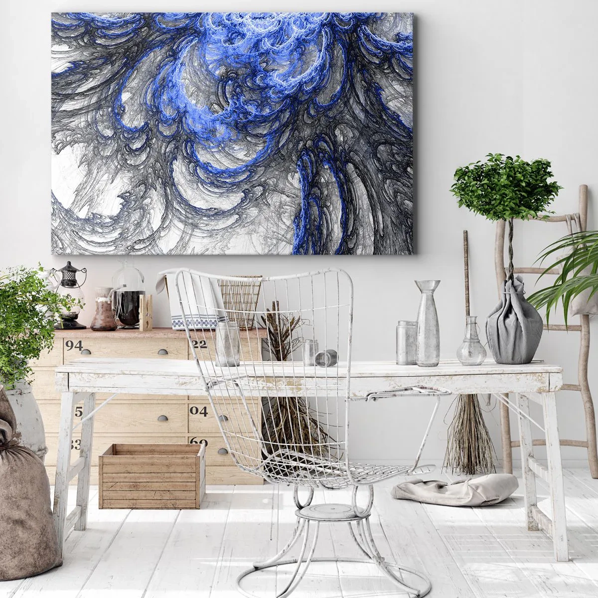 Cuadro sobre lienzo - Impresión de Imagen - Ondas abstractas en tonos azules y grises - 70x50cm - El nacimiento de una ola - Decoración de pared moderna para salón y dormitorio ARTTOR