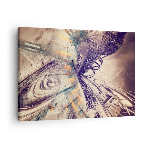 Cuadro sobre lienzo - Impresión de Imagen - Abstracción dinámica en tonos beige y morado. - 70x50cm - Con mucha prisa - Decoración de pared moderna para salón y dormitorio ARTTOR