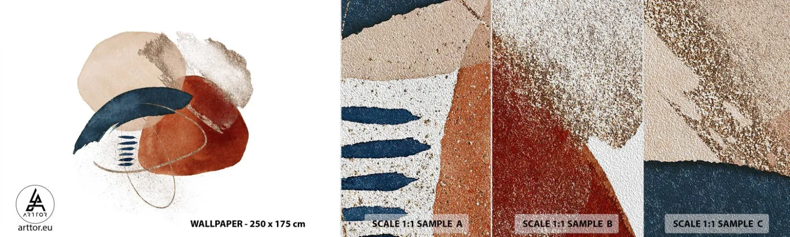 Muestra de fotomural Premium Sand - Composición ovalada - Abstracción, Pedazo, Patrón moderno - 100x30 cm