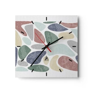 Reloj de pared - Reloj de vidrio - Formas orgánicas coloridas sobre un fondo blanco - 30x30cm - Mosaico de colores empolvados - Decoración de pared moderna para salón y dormitorio ARTTOR