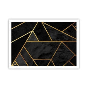 Póster - Patrón geométrico dorado sobre fondo negro - 100x70cm - Oscuridad y brillo - Decoración de pared moderna para salón y dormitorio ARTTOR
