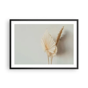 Póster en marco negro - Hojas de palma secas en un arreglo minimalista. - 70x50cm - Armonía y consuelo - Decoración de pared moderna para salón y dormitorio ARTTOR