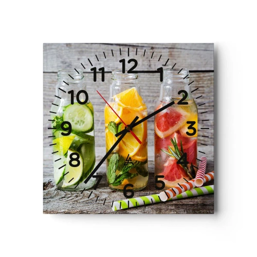 Reloj de pared - Reloj de vidrio - Saludable por naturaleza - 40x40 cm