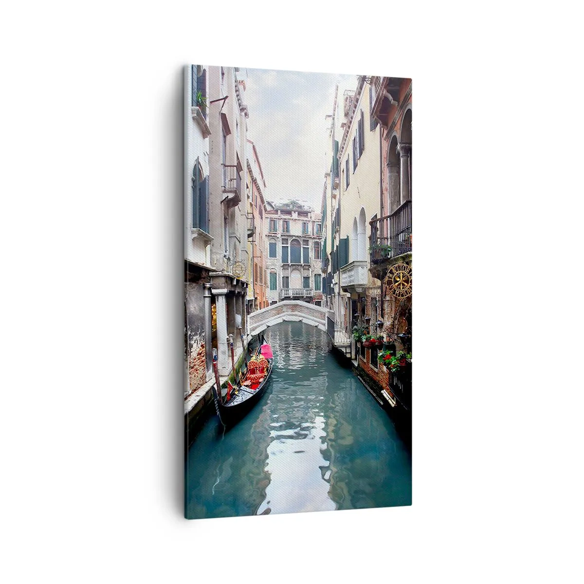 Cuadro sobre lienzo - Impresión de Imagen - Paisaje veneciano con góndola y puente - 45x80 cm