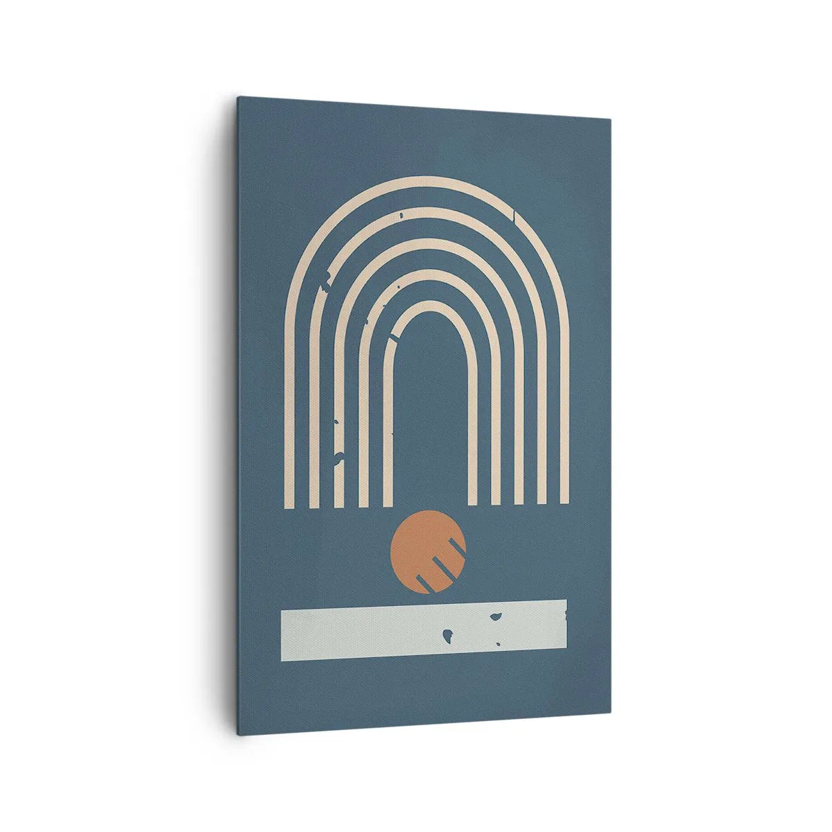 Cuadro sobre lienzo - Impresión de Imagen - Patrón geométrico en tonos azul marino, beige y naranja sobre un fondo oscuro. - 80x120cm - Geometría sobre azul marino - Decoración de pared moderna para salón y dormitorio ARTTOR