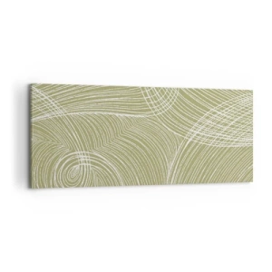 Cuadro sobre lienzo - Impresión de Imagen - Líneas verdes y blancas en una composición abstracta. - 120x50cm - Abstracción intrincada en blanco - Decoración de pared moderna para salón y dormitorio ARTTOR