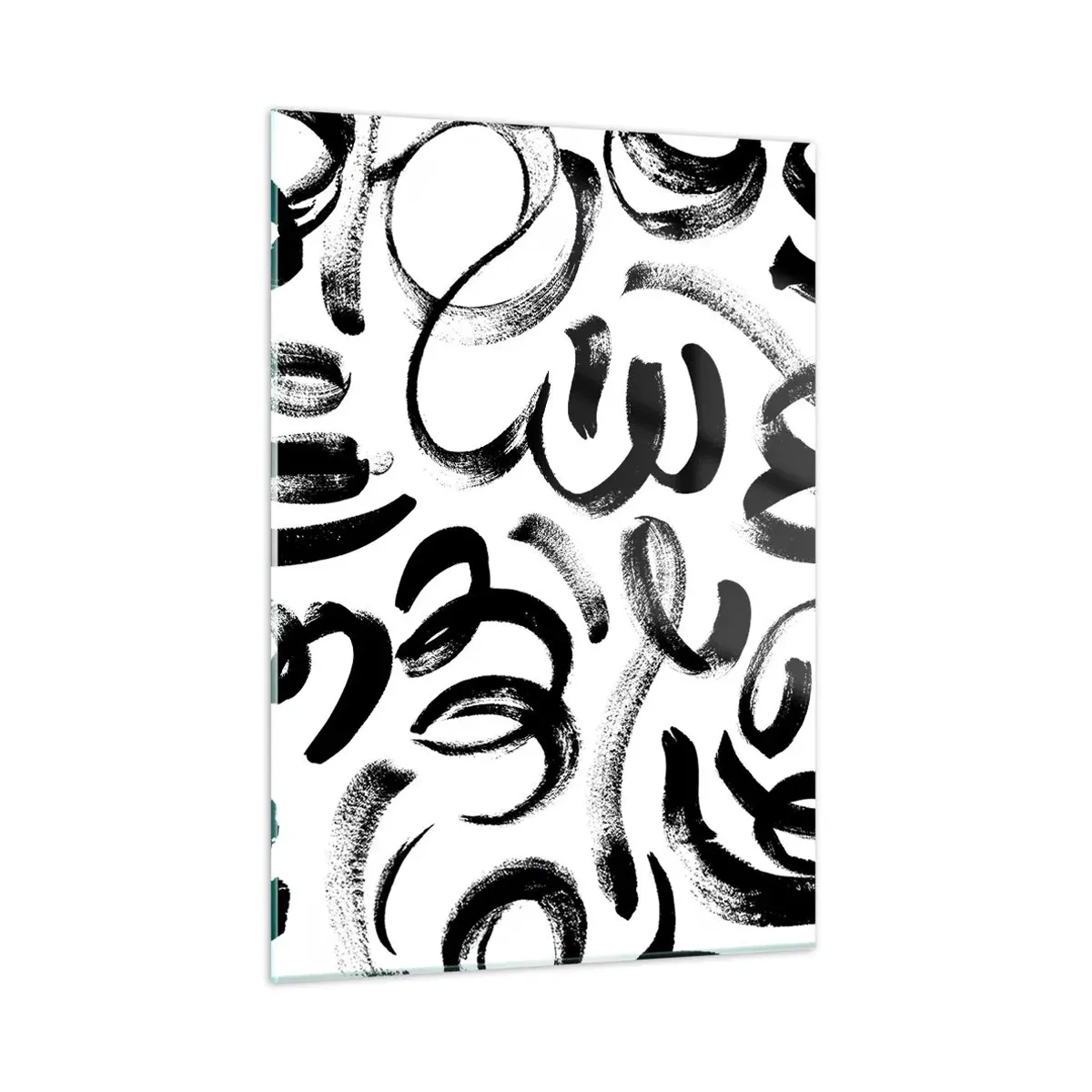 Cuadro sobre vidrio - Impresiones sobre Vidrio - Pinceladas abstractas en blanco y negro - 50x70cm - Negro sobre blanco - Decoración de pared moderna para salón y dormitorio ARTTOR