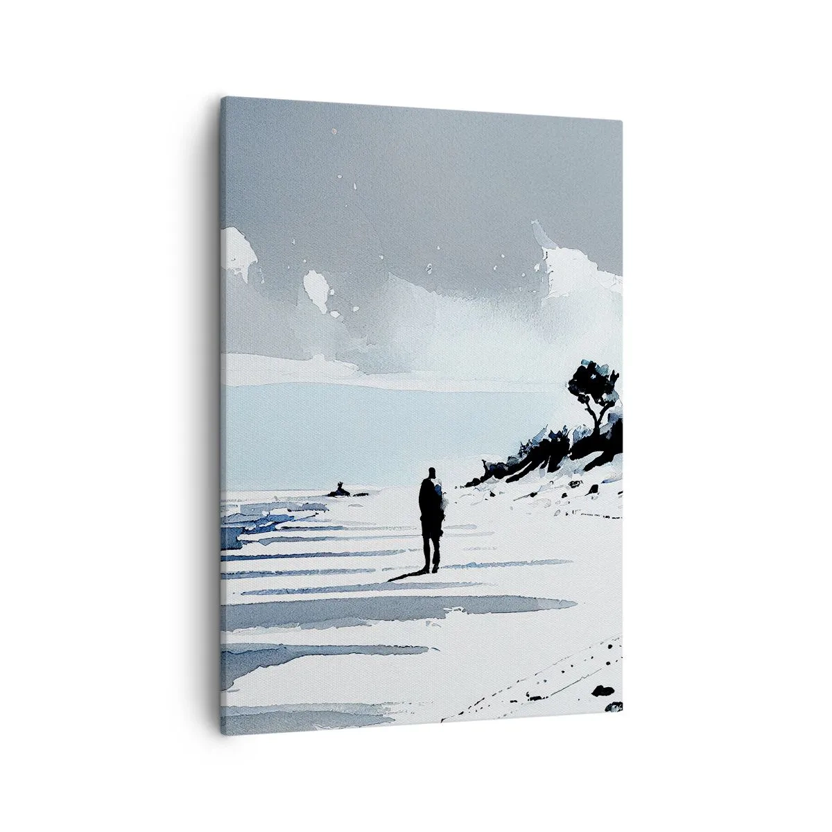 Cuadro sobre lienzo - Impresión de Imagen - Una figura solitaria caminando por una playa vacía - 50x70cm - Solo conmigo mismo - Decoración de pared moderna para salón y dormitorio ARTTOR