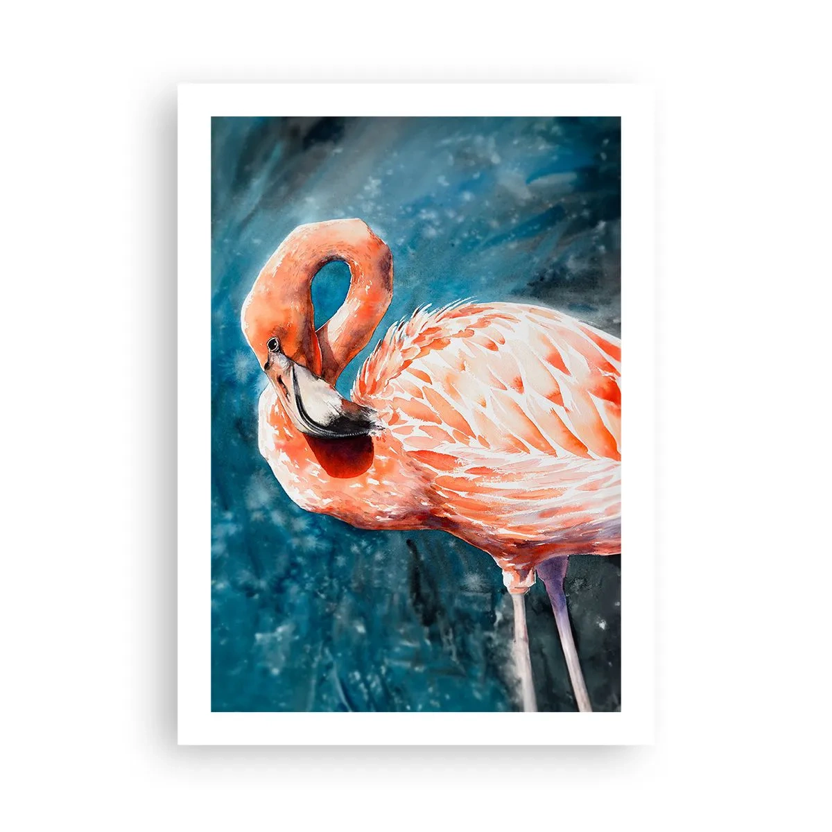 Póster - Un flamenco de acuarela sobre un fondo de agua turquesa. - 50x70cm - Decorativo por naturaleza - Decoración de pared moderna para salón y dormitorio ARTTOR