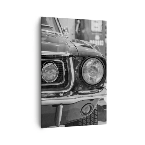 Cuadro sobre lienzo - Impresión de Imagen - Capó de coche clásico en blanco y negro - 80x120cm - Paseo rudo - Decoración de pared moderna para salón y dormitorio ARTTOR