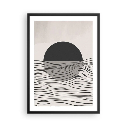 Póster en marco negro - Atardecer abstracto con líneas de ondas - 50x70cm - Media composición - Decoración de pared moderna para salón y dormitorio ARTTOR
