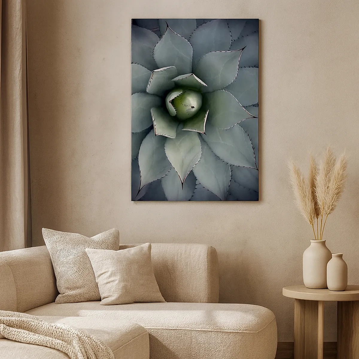 Cuadro sobre lienzo - Impresión de Imagen - Primer plano de una roseta de agave en delicados tonos verdes. - 50x70cm - Perfección natural - Decoración de pared moderna para salón y dormitorio ARTTOR