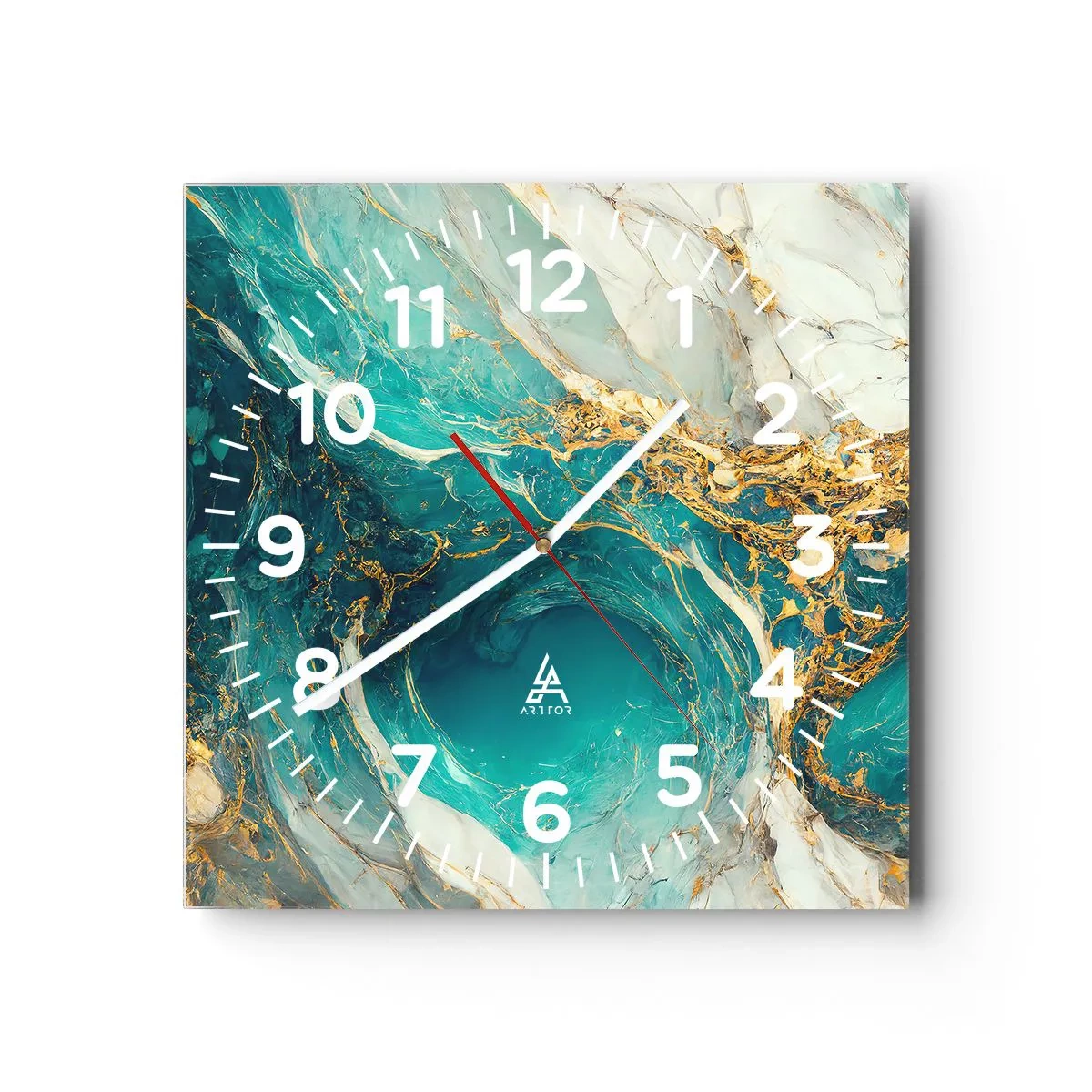 Reloj de pared - Reloj de vidrio - Composición con vetas de oro - 30x30 cm
