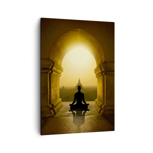 Cuadro sobre lienzo - Impresión de Imagen - Silueta de una persona meditando a la luz del sol poniente. - 50x70cm - Armonía total - Decoración de pared moderna para salón y dormitorio ARTTOR