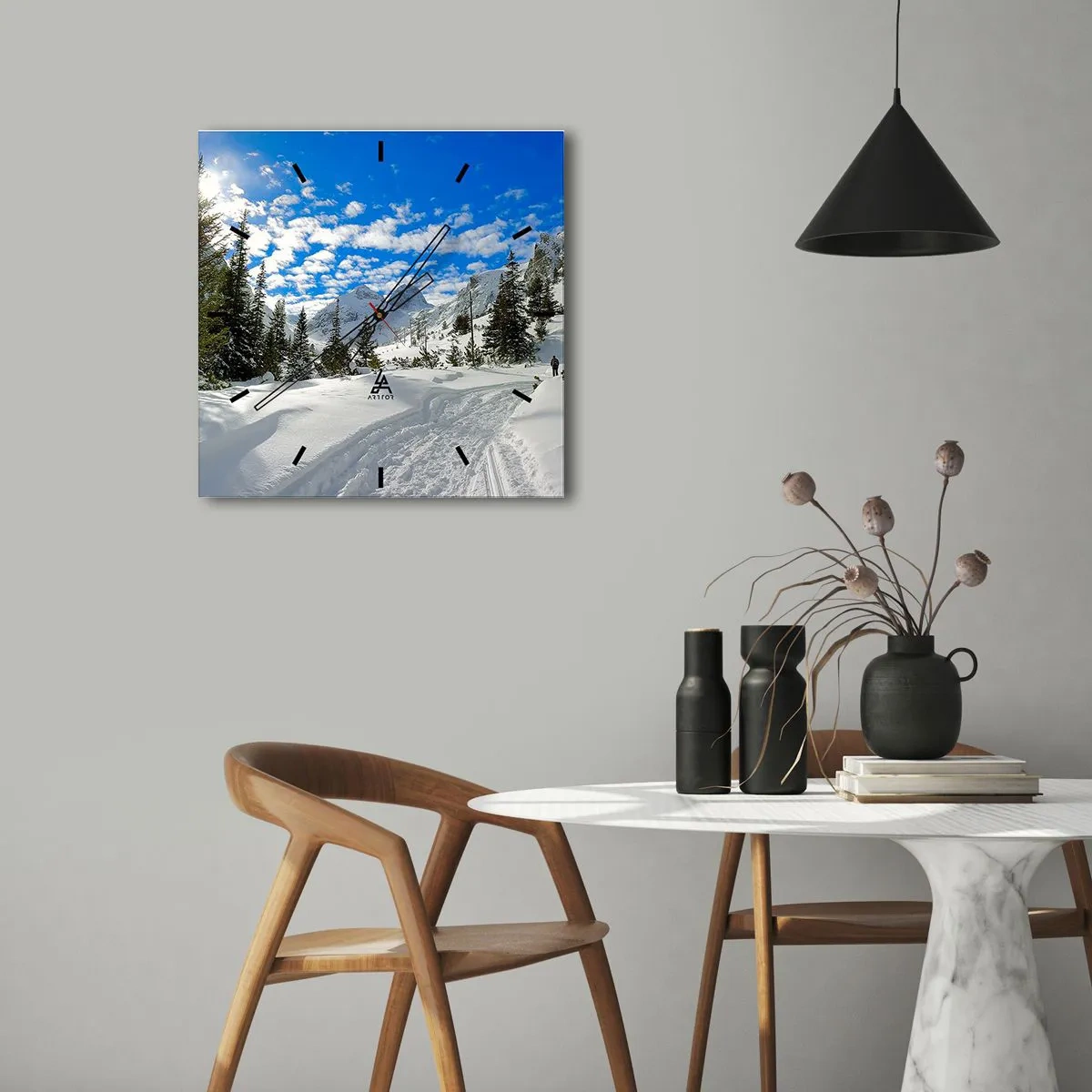 Reloj de pared - Reloj de vidrio - Nieve y sol - 30x30 cm