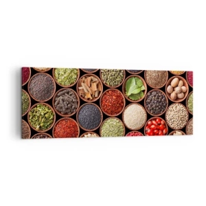 Cuadro sobre lienzo - Impresión de Imagen - Especias de colores en recipientes redondos - 140x50cm - Todos los sabores del mundo - Decoración de pared moderna para salón y dormitorio ARTTOR