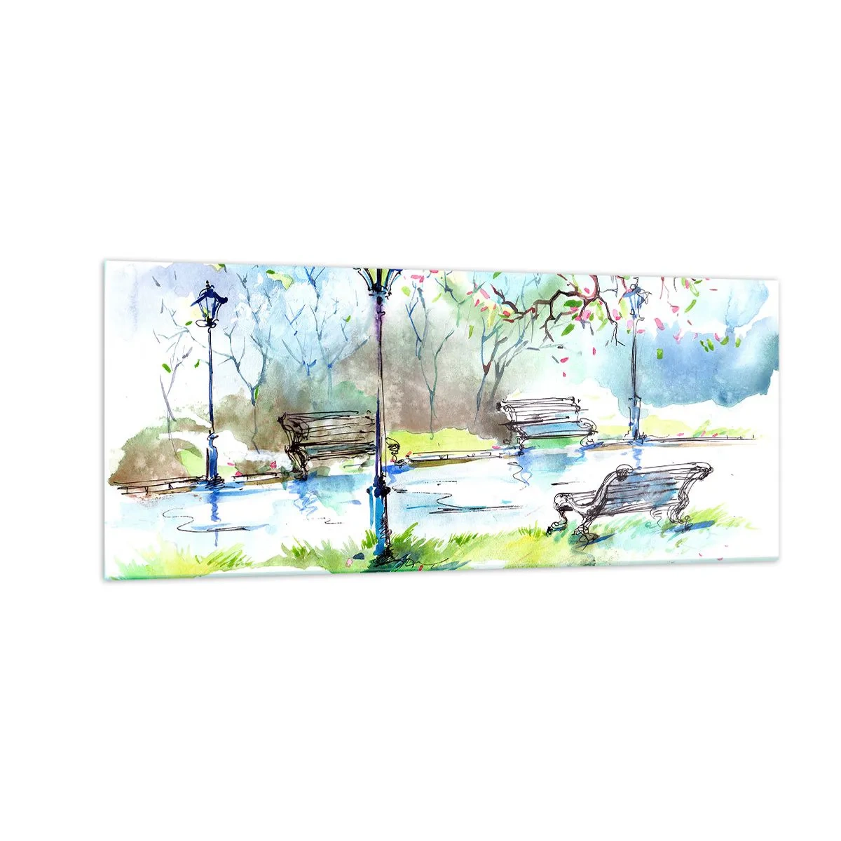 Cuadro sobre vidrio - Impresiones sobre Vidrio - El encanto del silencio del parque - 100x40 cm