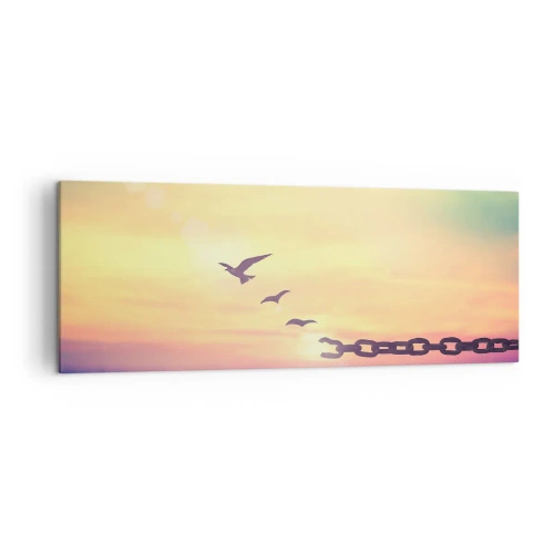 Cuadro sobre lienzo - Impresión de Imagen - Símbolo de libertad con pájaros y una cadena rota. - 140x50cm - Victoria de la libertad - Decoración de pared moderna para salón y dormitorio ARTTOR
