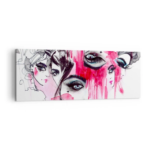Cuadro sobre lienzo - Impresión de Imagen - Rostro abstracto en tonos rosa y negro. - 140x50cm - Ojos abstractos - Decoración de pared moderna para salón y dormitorio ARTTOR