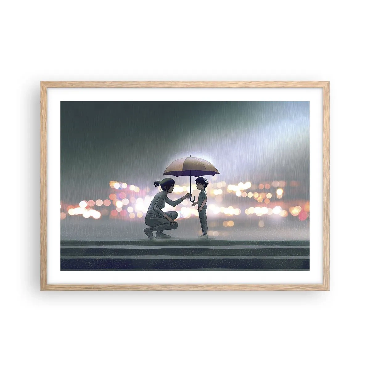 Póster en marco roble claro - Y todo está bien - 70x50 cm