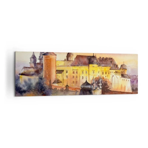Cuadro sobre lienzo - Impresión de Imagen - Una pintoresca pintura de acuarela de un castillo al atardecer. - 160x50cm - Una historia y un cuento - Decoración de pared moderna para salón y dormitorio ARTTOR