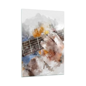 Cuadro sobre vidrio - Impresiones sobre Vidrio - Motivo de acuarela de una mano tocando una guitarra. - 50x70cm - Poesía entre las cuerdas - Decoración de pared moderna para salón y dormitorio ARTTOR